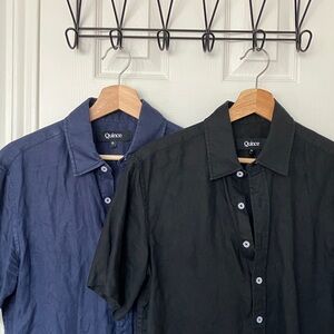 Bundle of 2 Quince Short Sleeve Button Up Linen Shirts, Men’s Small